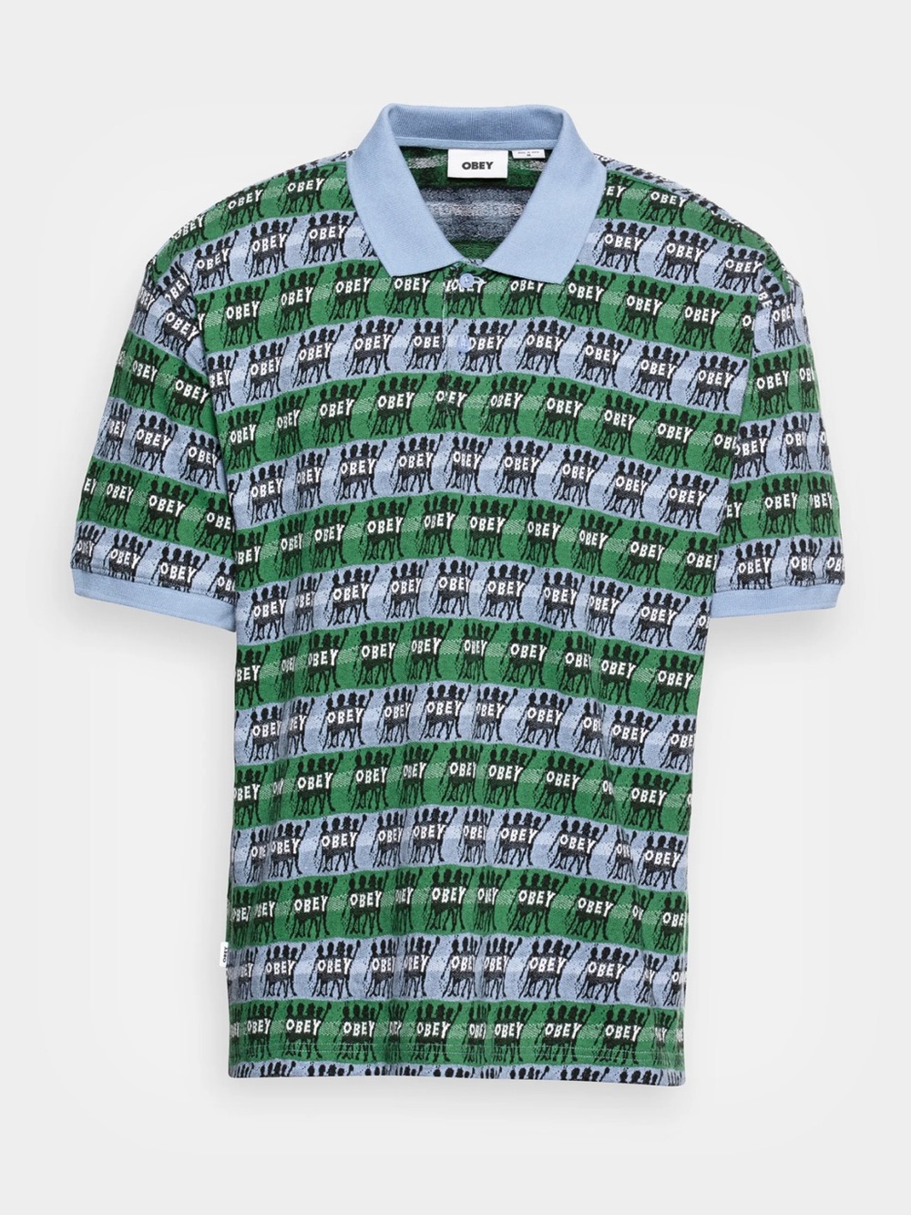 Obey Green & Light Blue All-Over Logo Polo